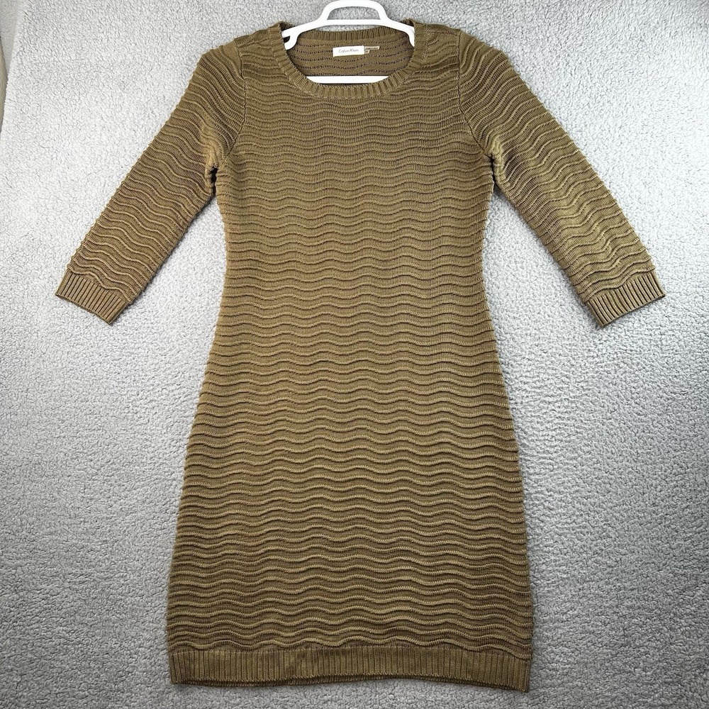Calvin Klein Womens Sweater Dress Brown Knee Length Stretch Long Sleeve M